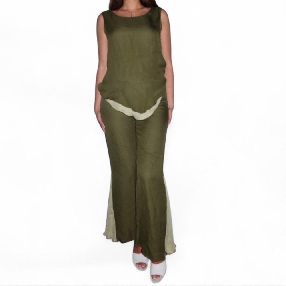 Yolanda Lorente 100% Silk Top & Bottom 2PC Set Hand Painted y2k 2000s Vintage - Picture 2 of 5